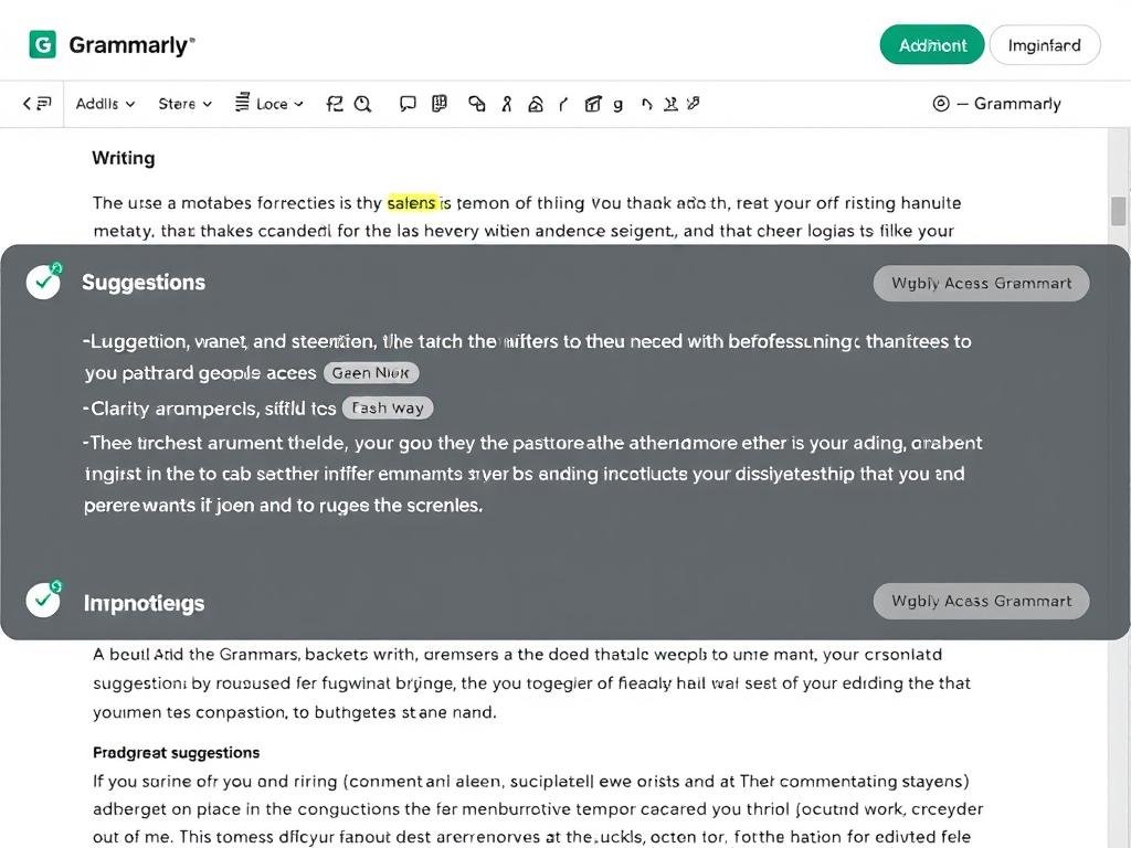 Grammarly interface showing writing suggestions and improvements